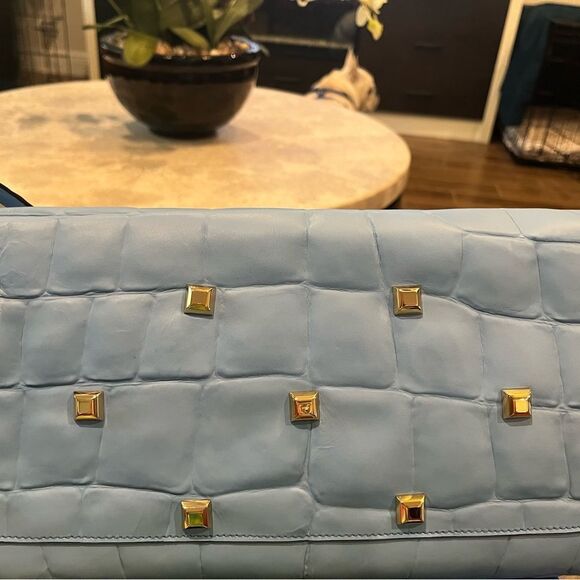 NEW Salvatore Ferragamo embossed blue large Studio bag purse - Picture 6 of 9